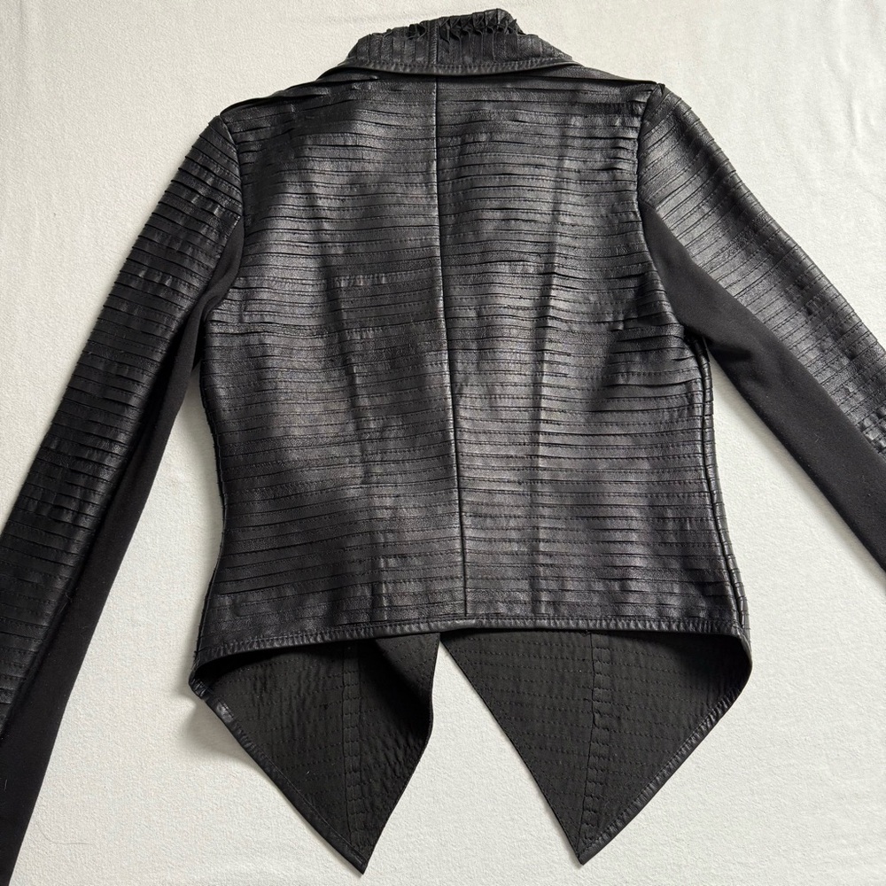 SCOOP NYC Black Textured Genuine Leather Jacket Moto Chic Asymmetrical Size S - Picture 14 of 16